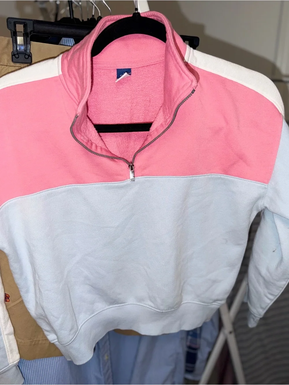 Girls Old Navy Pink and White Half-Zip Colorblock Pullover Sweater